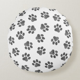 Doodle Paws, Dog Paws, Black Paws Rundes Kissen