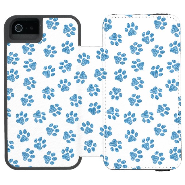 Doodle Paws, Dog Paws, Blue Paws Incipio iPhone Geldbeutel-Hülle (Folio Geöffnet)
