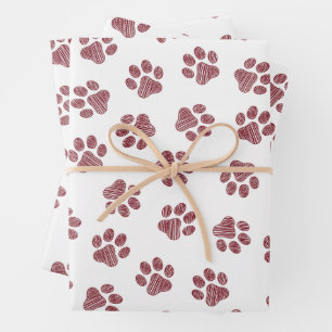 Doodle Paws, Dog Paws, Burgund Paws Geschenkpapier Set