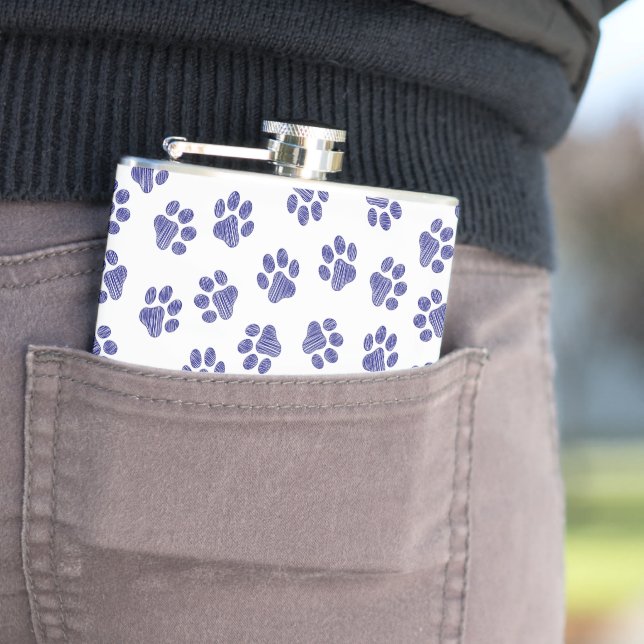 Doodle Paws, Hundepaws, blaue Paws, undurchsichtig Flachmann (Beispiel)