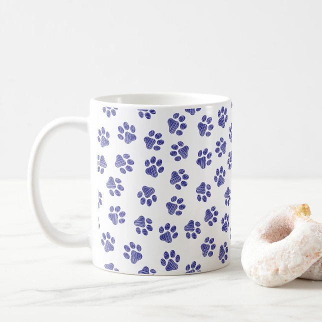 Doodle Paws, Hundepaws, blaue Paws, undurchsichtig Kaffeetasse (Mit Donut)