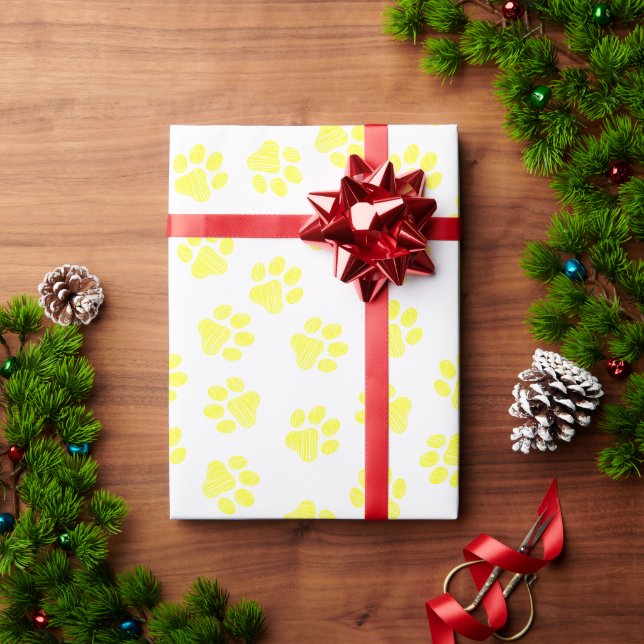 Doodle Paws, Hundepaws, gelbe Paare Geschenkpapier (Feiertagsgeschenk)