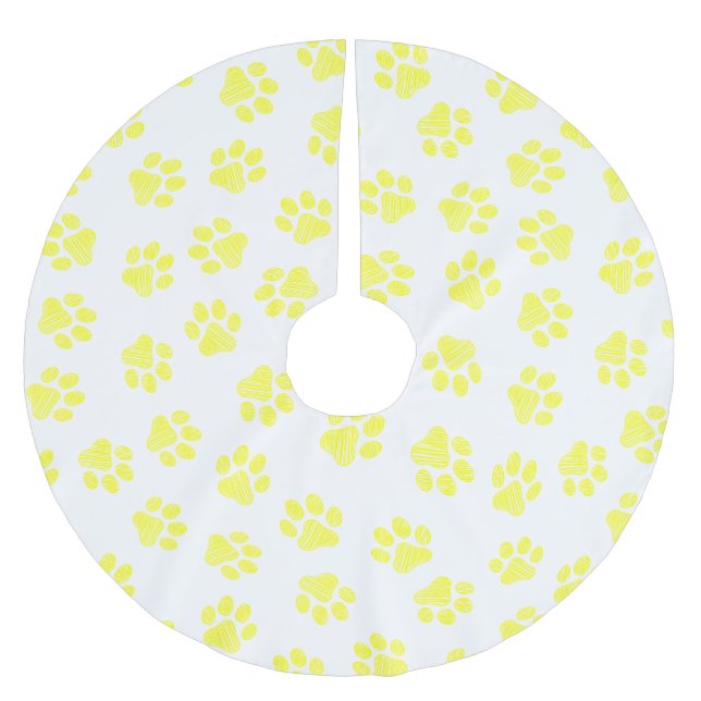 Doodle Paws, Hundepaws, gelbe Paare Polyester Weihnachtsbaumdecke (Vorderseite)