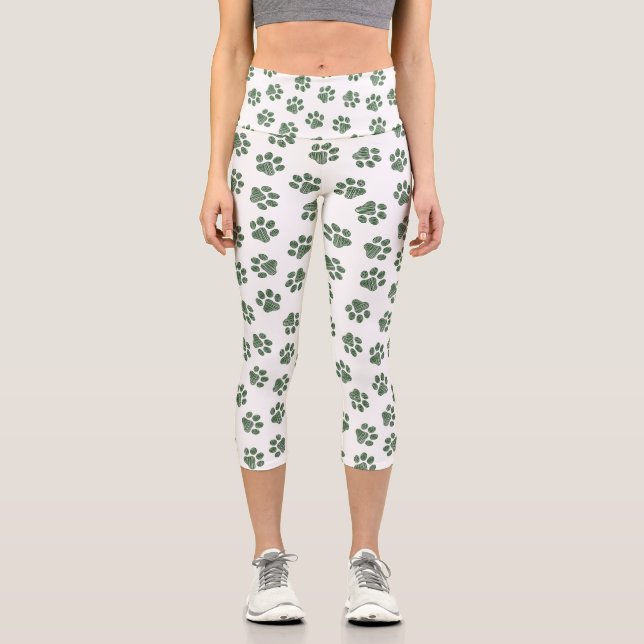 Doodle Paws, Hundepaws, grüne Paws Capri Leggings (Vorderseite)