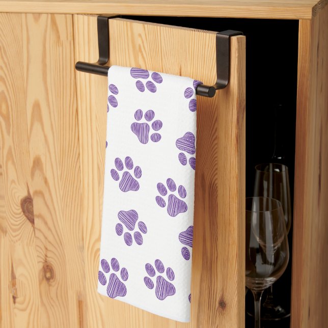 Doodle Paws, Hundepaws, Lila Paare Geschirrtuch (Drittel gefaltet)