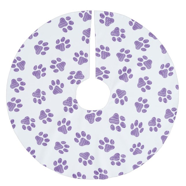 Doodle Paws, Hundepaws, Lila Paare Polyester Weihnachtsbaumdecke (Vorderseite)