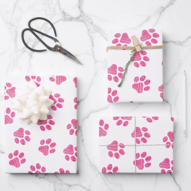 Doodle Paws, Hundepaws, rosa Paws Geschenkpapier Set (Vorderseite)