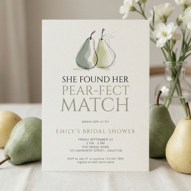 Doodle Pears Pear-fect Match Bridal Shower Einladung (Von Creator hochgeladen)
