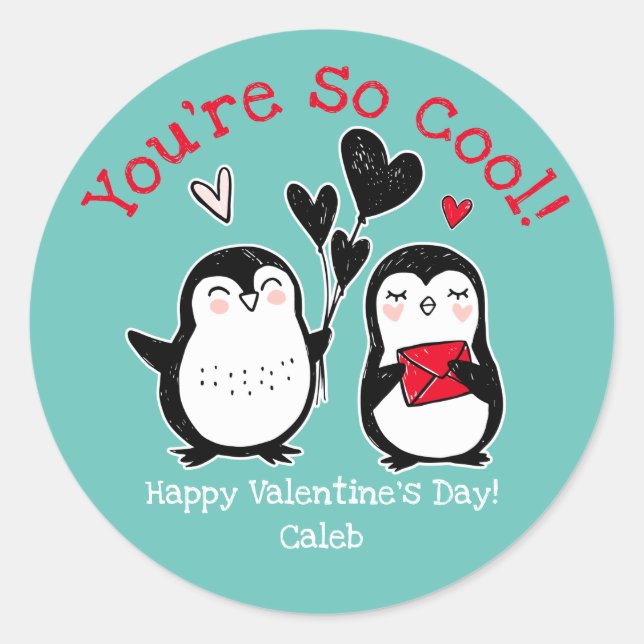 Doodle Penguin Valentine Aufkleber (Vorderseite)