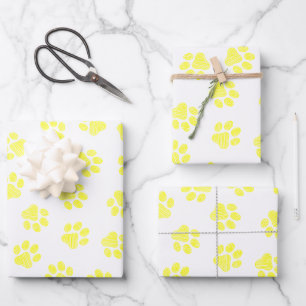 Doodle Pfoten, Hundepfoten, gelbe Pfoten Geschenkpapier Set