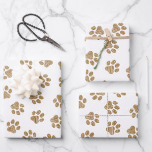 Doodle Pfoten, Hundepfoten, Orange Gold Pfoten Geschenkpapier Set