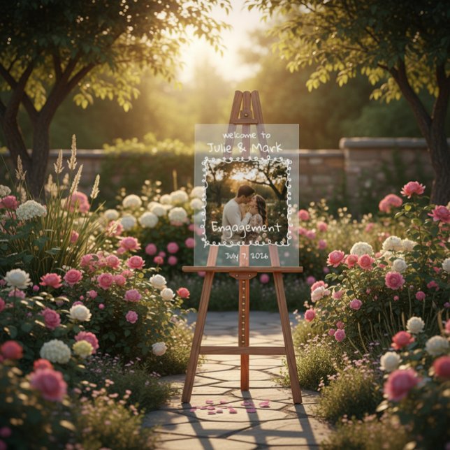Doodle Photo Frame Engagement Party Welcome Acrylschild (Von Creator hochgeladen)
