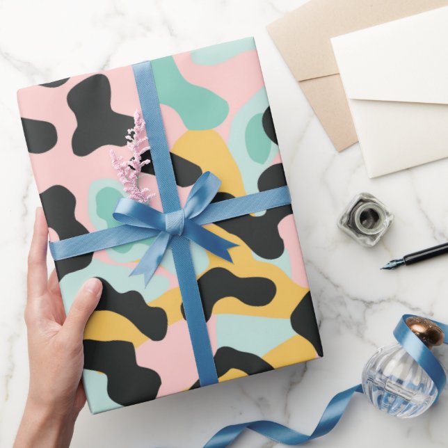 Doodle Pink Mint Pastel Leopard Spots Geschenkpapier (Schenken)