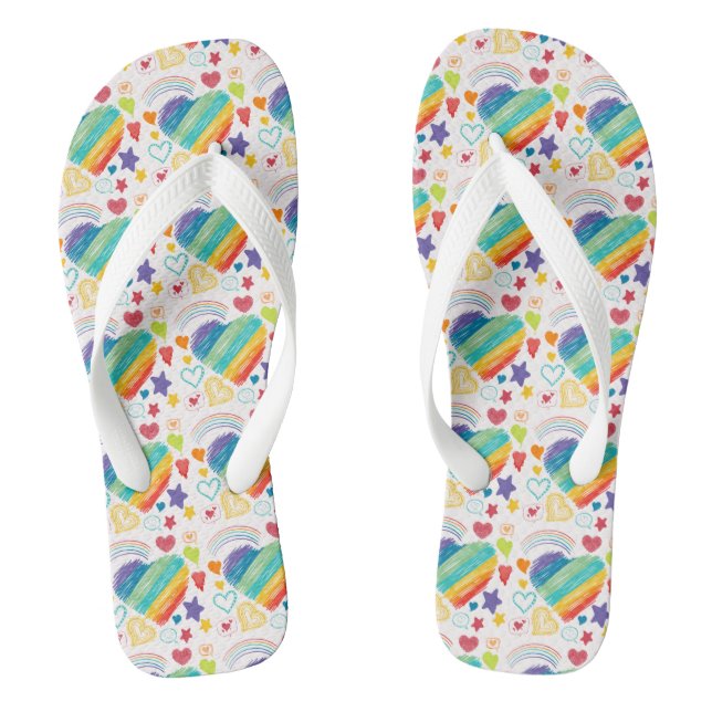 Doodle Rainbow Herzmuster Flip Flops (Fußbett)