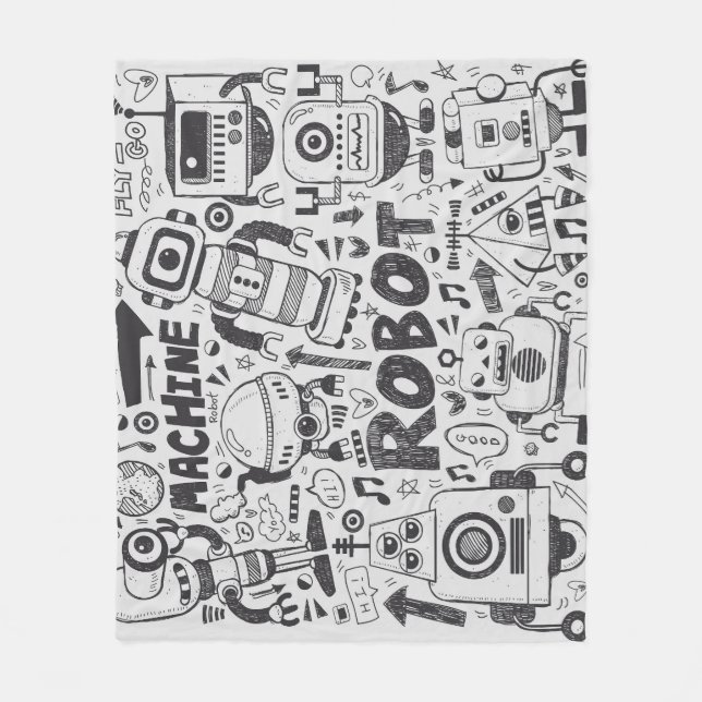 Doodle Robot Illustrator Zeichnend Fleecedecke (Vorderseite)