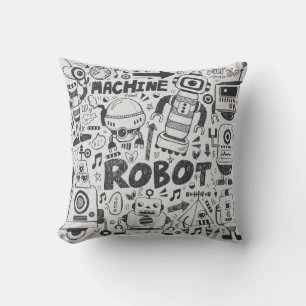 Doodle Robot Illustrator Zeichnend Kissen