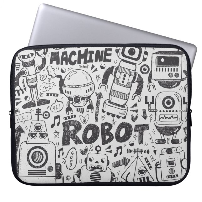 Doodle Robot Illustrator Zeichnend Laptopschutzhülle (Vorderseite)
