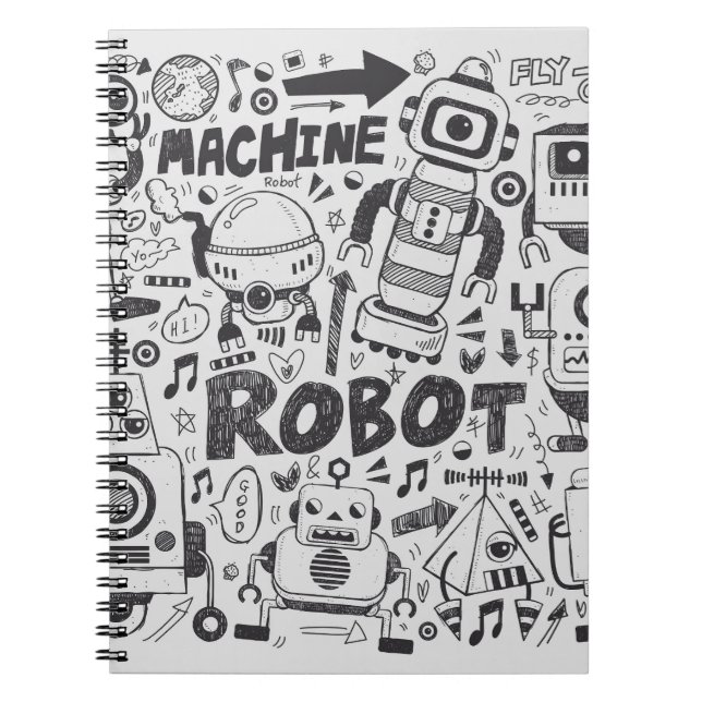 Doodle Robot Illustrator Zeichnend Notizblock (Vorderseite)