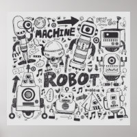 Doodle Robot Illustrator Zeichnend