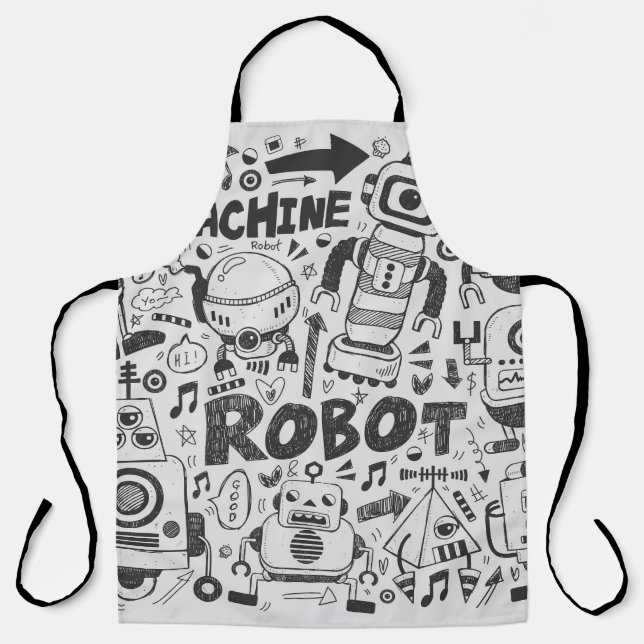 Doodle Robot Illustrator Zeichnend Schürze (Vorderseite)