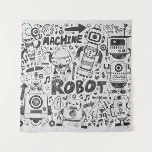 Doodle Robot Illustrator Zeichnend Wandteppich