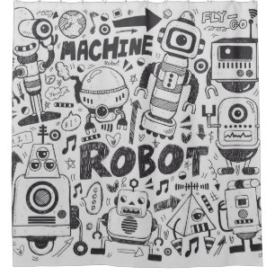 Doodle-Roboter-Element, Illustrator-Linie Werkzeug Duschvorhang