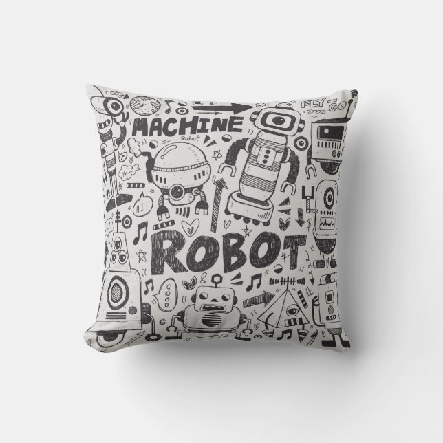 Doodle-Roboter-Element, Illustrator-Linie Werkzeug Kissen (Vorderseite)