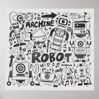 Doodle-Roboter-Element, Illustrator-Linie Werkzeug Poster