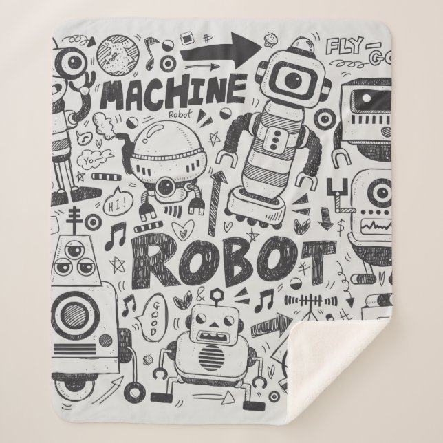 Doodle-Roboter-Element, Illustrator-Linie Werkzeug Sherpadecke (Vorderseite)