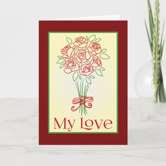 Doodle Rose Bouquet Karte (Vorderseite)