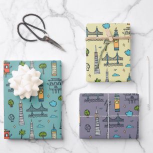 Doodle San Francisco-Geschenkpapier-Set mit 3 Böge Geschenkpapier Set