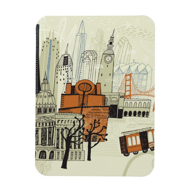 Doodle San Francisco Scene Magnet (Vertikal)
