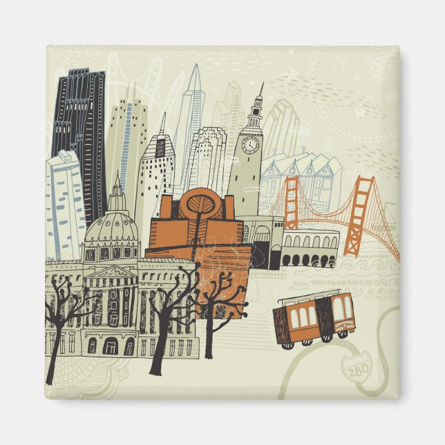 Doodle San Francisco Scene Magnet (Vorne)