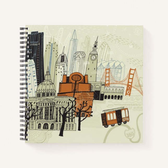 Doodle San Francisco Scene Notizbuch (Vorderseite)