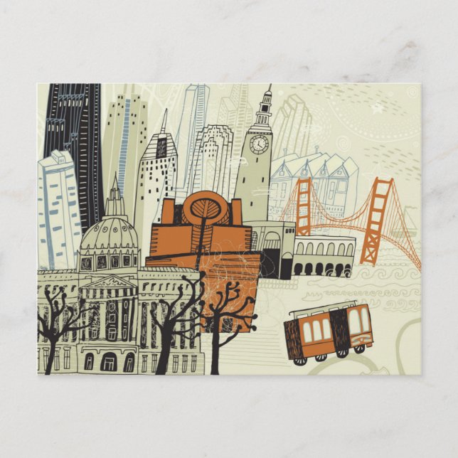 Doodle San Francisco Scene Postkarte (Vorderseite)