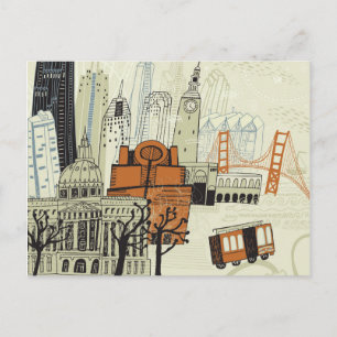 Doodle San Francisco Scene Postkarte