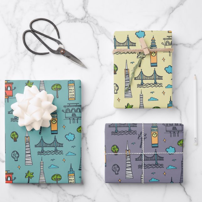 Doodle San Francisco Wrapping Paper Set 3 Geschenkpapier Set (Vorderseite)