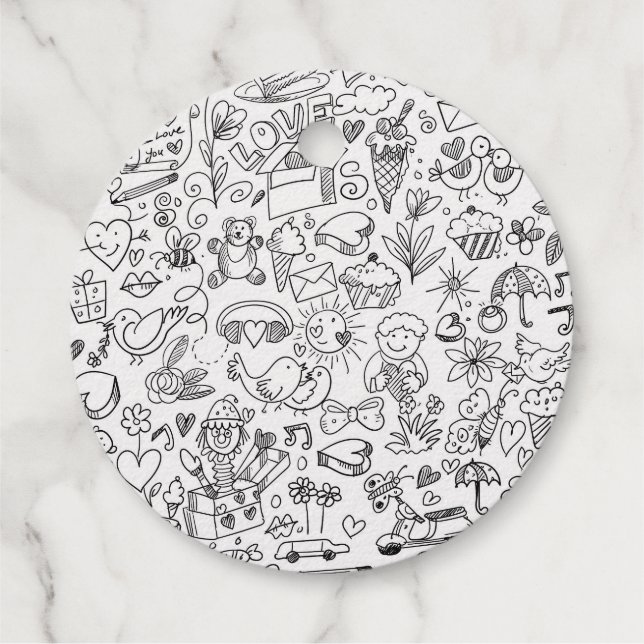 Doodle Schwarz & Weiß Geschenkanhänger (Rückseite)