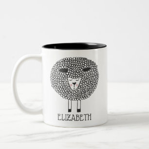 Doodle Sheep Personalisiert Zweifarbige Tasse