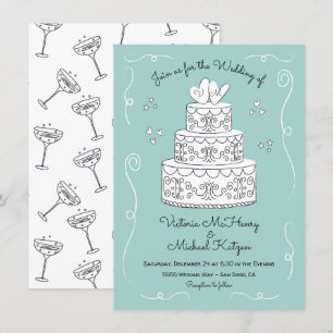 Doodle Sketch Funky Wedding Cake Einladung