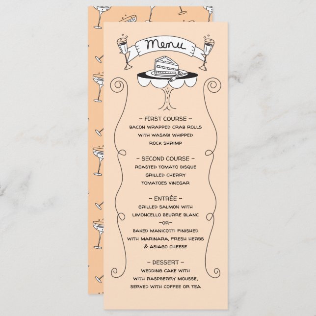 Doodle Sketch Funky Wedding Menu Menükarte (Vorne/Hinten)
