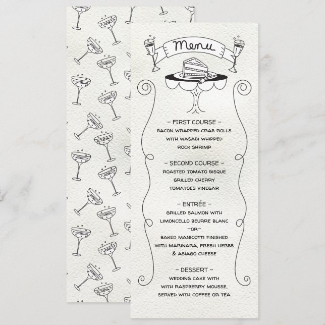 Doodle Sketch Funky Wedding Menu Menükarte (Vorne/Hinten)