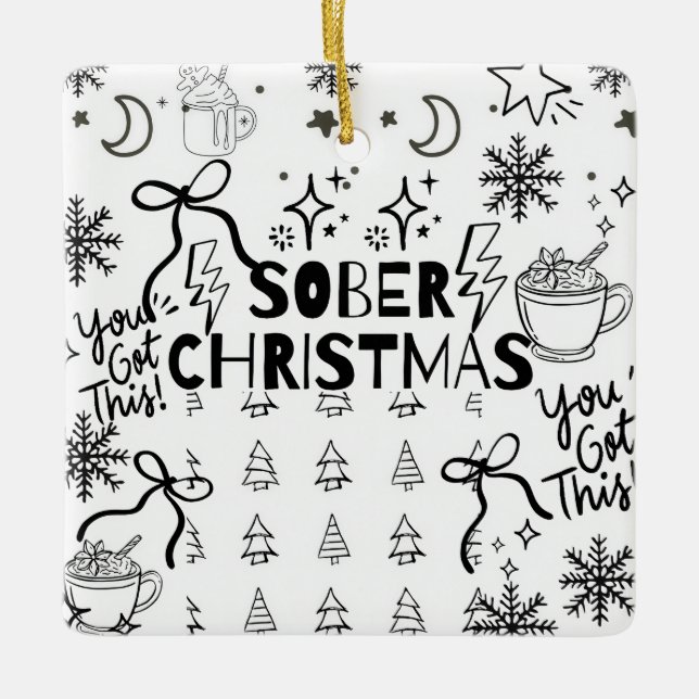 Doodle Sober Weihnachten Keramikornament (Vorderseite)
