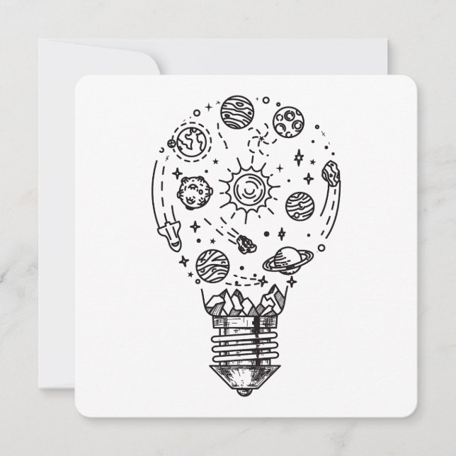 Doodle Solar System in Bulb Einladung (Vorderseite)