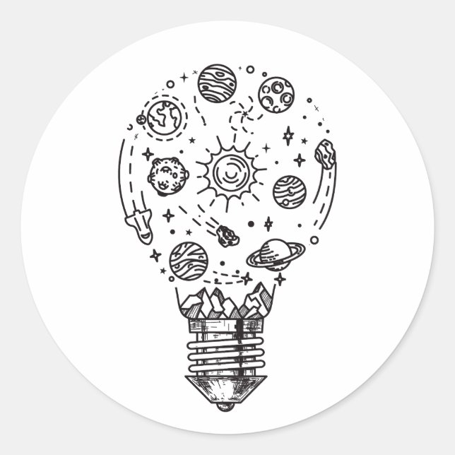 Doodle Solar System in Bulb Runder Aufkleber (Vorderseite)