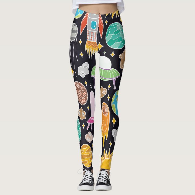 Doodle Space: HandGezeichnet Vintager Kosmos. Leggings (Vorderseite)