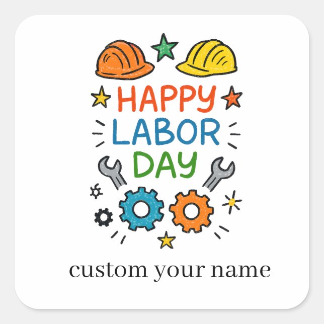 Doodle Spaß Labor Day Quadratischer Aufkleber (Vorderseite)