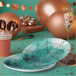 Doodle Spiderweb auf Green Pappteller