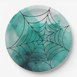 Doodle Spiderweb auf Green Pappteller