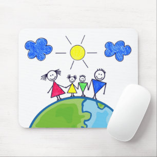 Doodle-Stick-Familie auf der Welt Mousepad
